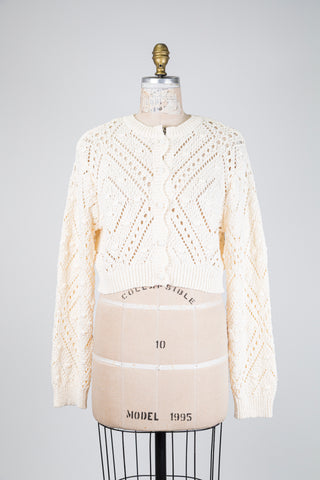 Cropped cream open-knit cardigan (XS to XL)