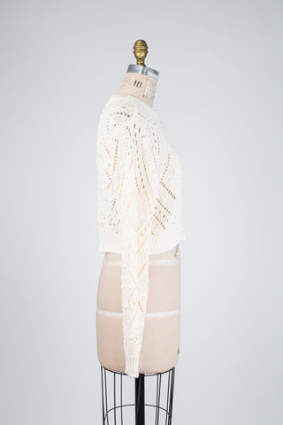 Cropped cream open-knit cardigan (XS to XL)
