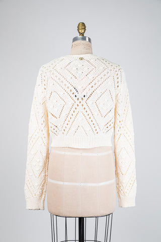 Cropped cream open-knit cardigan (XS to XL)