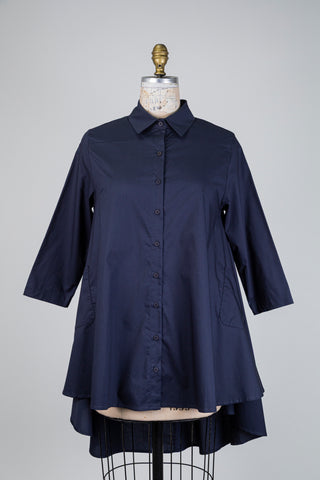 Chemisier marine évasé à coupe asymétrique (S+M)