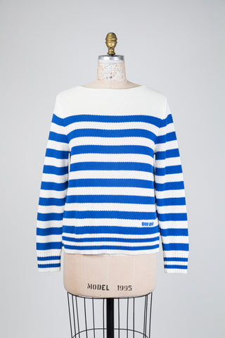 Royal blue and white waffle knit striped top (8)