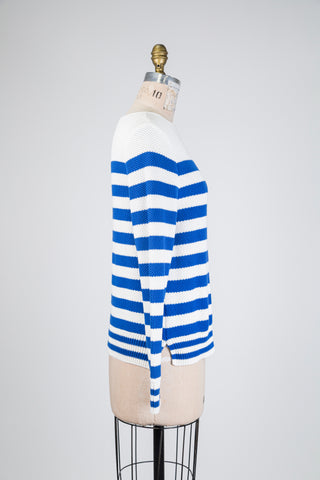 Royal blue and white waffle knit striped top (8)