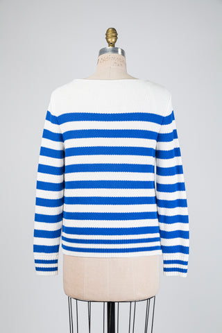 Royal blue and white waffle knit striped top (8)