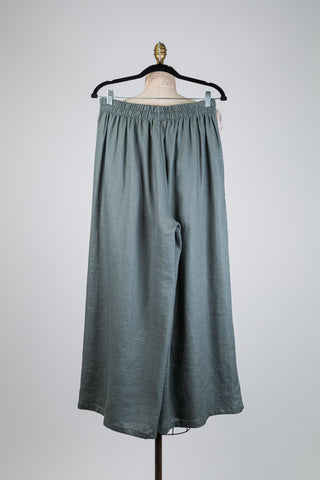 Pantalon en lin eucalyptus à jambe large (S)