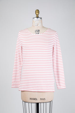 T-shirt à manches longues à rayures blanc et rose (10)