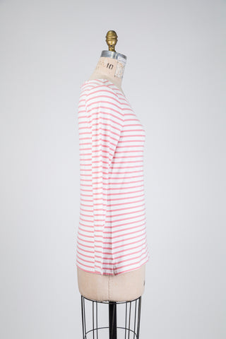 T-shirt à manches longues à rayures blanc et rose (10)