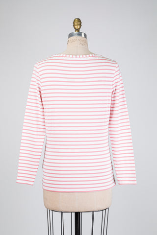 T-shirt à manches longues à rayures blanc et rose (10)