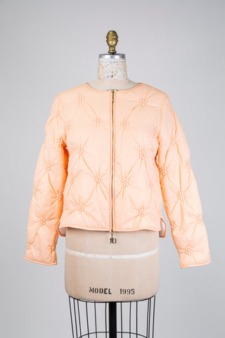 Blouson court matelassé pêche à fleurs perlées (S-XL-XXL)