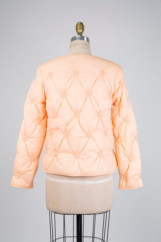 Blouson court matelassé pêche à fleurs perlées (S-XL-XXL)