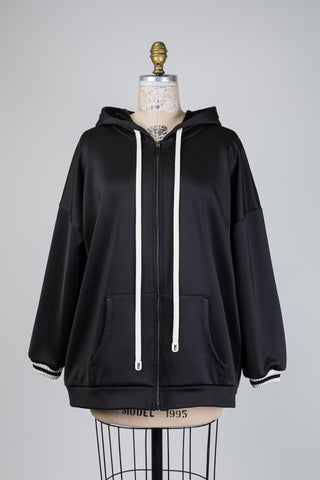Veste à capuchon noire effet satiné (14/16)