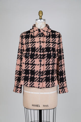 Veste tartan en laine vierge rose et noir (4+6)