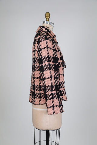Veste tartan en laine vierge rose et noir (4+6)