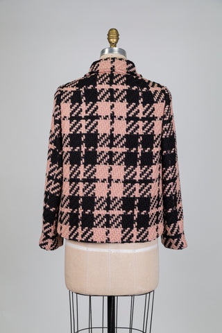 Veste tartan en laine vierge rose et noir (4+6)