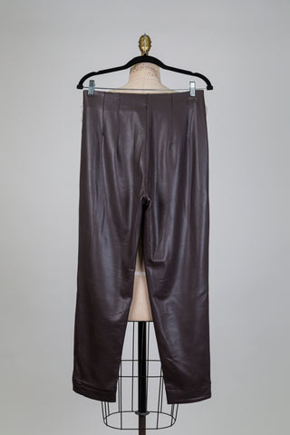 Pantalon à pinces en faux cuir brun (4 à 10)
