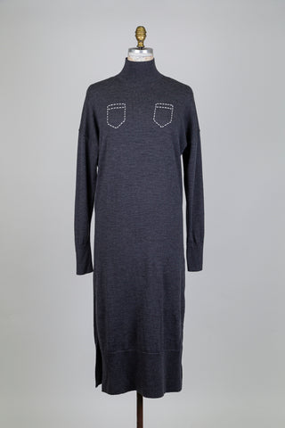 Robe chandail fausses poches en tricot gris (6)