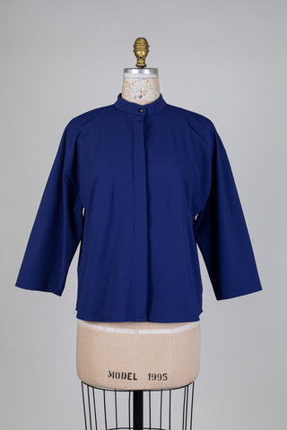 Navy blue mandarin collar blouse (S)