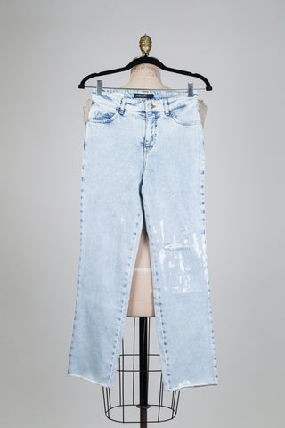 Pantalon en denim délavé pluie de paillettes (XS+S)