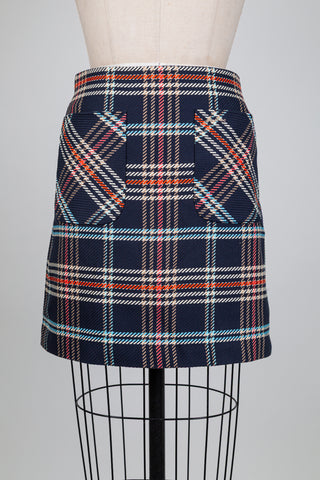 Jupe mini marine à tartan et poches plaquées (S)