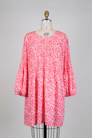 Pink Floral Dress with Delicate Pleats (L)