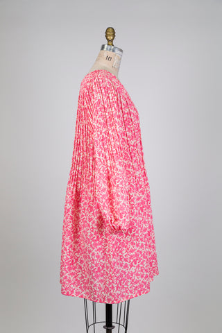 Pink Floral Dress with Delicate Pleats (L)