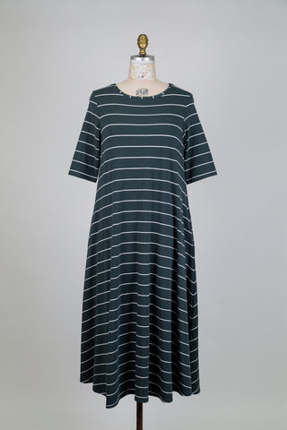 Green and white striped jersey dress (S)