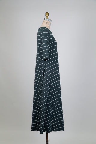 Green and white striped jersey dress (S)