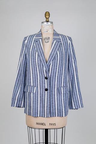 Blue and White Striped Blazer (S)