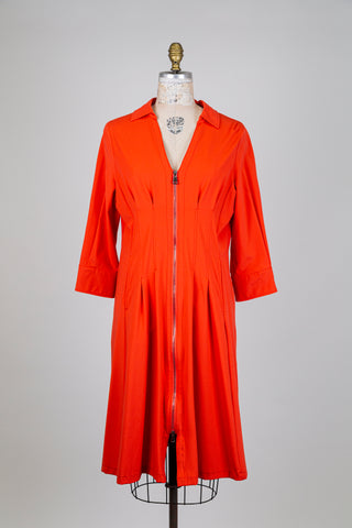 Robe orange col chemisier à zip frontal (8)