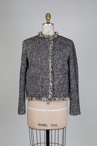 Veste hybride en tricot noir et crème (8+10)