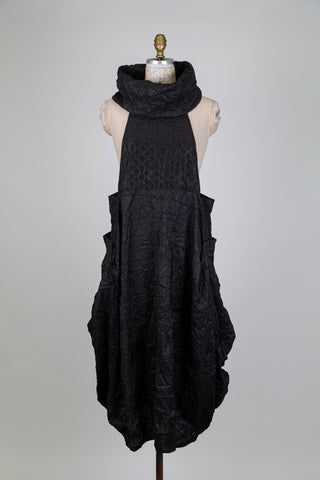 Black balloon dress with wavy pattern (S)
