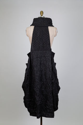 Black balloon dress with wavy pattern (S)