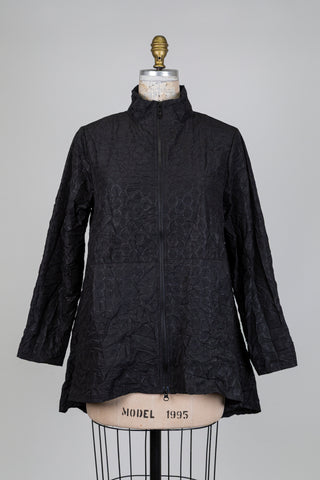 Black A-line jacket with wave pattern (S)