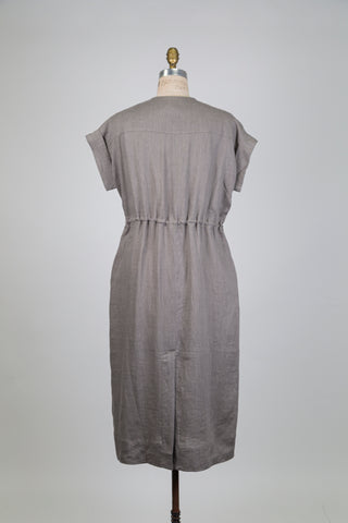 Robe en lin gris à taille ajustable (6)