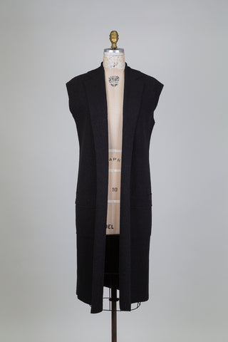 Blazer long sans manches en laine noire (6)