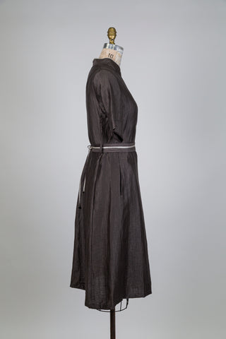 Robe brune texturée à col V ouvert (6)
