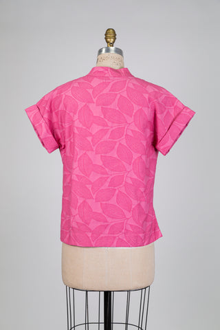 Pink top with botanical jacquard (size 6)