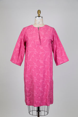 Robe rose à jacquard végétal (6)