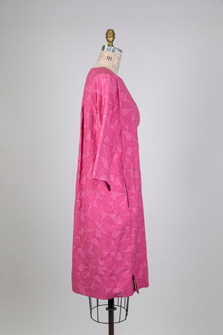 Robe rose à jacquard végétal (6)
