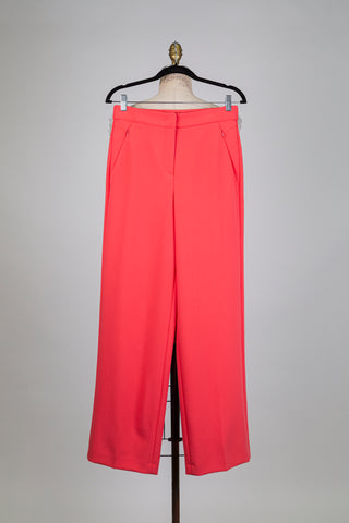 Pantalon tailleur rose corail à jambe large (4+6)