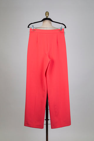 Pantalon tailleur rose corail à jambe large (4+6)