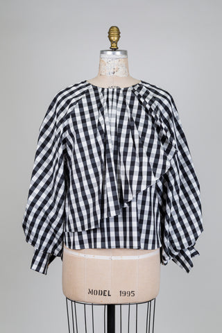 Blouse vichy drapée noir et blanc (XS/S)