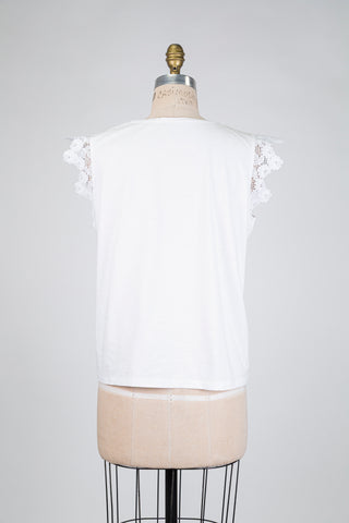 T-shirt blanc manches en dentelle florale (6 à 12)