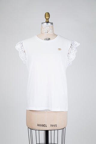 T-shirt blanc en manches dentelle (XL+XXL)