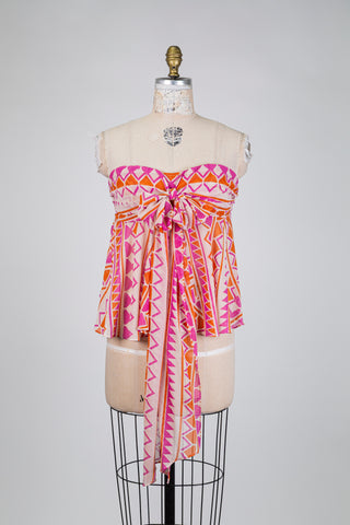 Bustier rose et mandarine à motif géo (S)