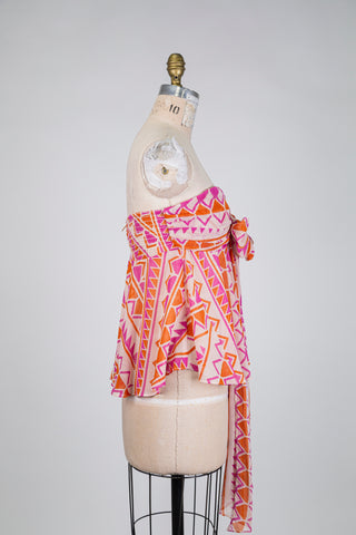 Bustier rose et mandarine à motif géo (S)
