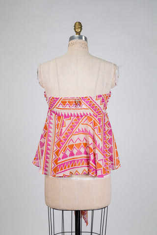 Bustier rose et mandarine à motif géo (S)