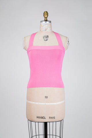 Haut rose à col carré et larges bretelles (4)
