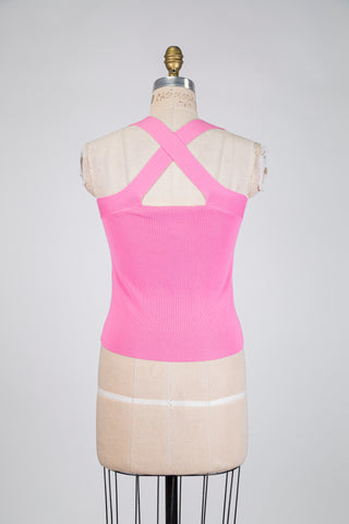 Haut rose à col carré et larges bretelles (4)