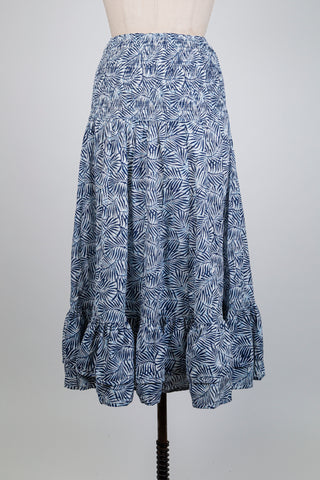 Jupe/robe bleu en coton bio à motif feuillage (S+M)