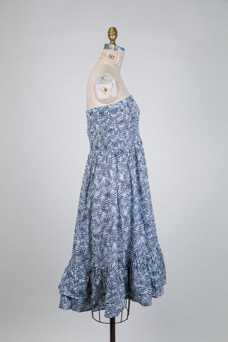 Jupe/robe bleu en coton bio à motif feuillage (S+M)